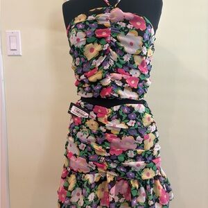 Colorful Floral Halter Top and Skirt Set